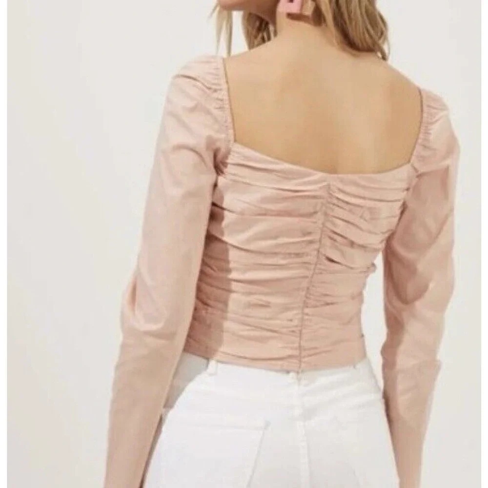 ASTR the Label Blush Sweetheart Ruched Puff Long Sleeve‎ Blouse Size Medium